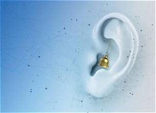 A small bell hanging inside an ear
