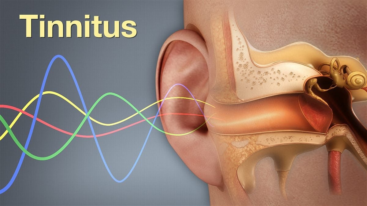 Illustration: coloured sound waves entering the ear